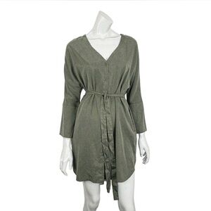 VETTA Women's Vneck Button up Dress Belted waist in green size xs